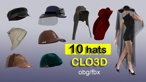 10 hats in clo3d ( OBG / FBX)