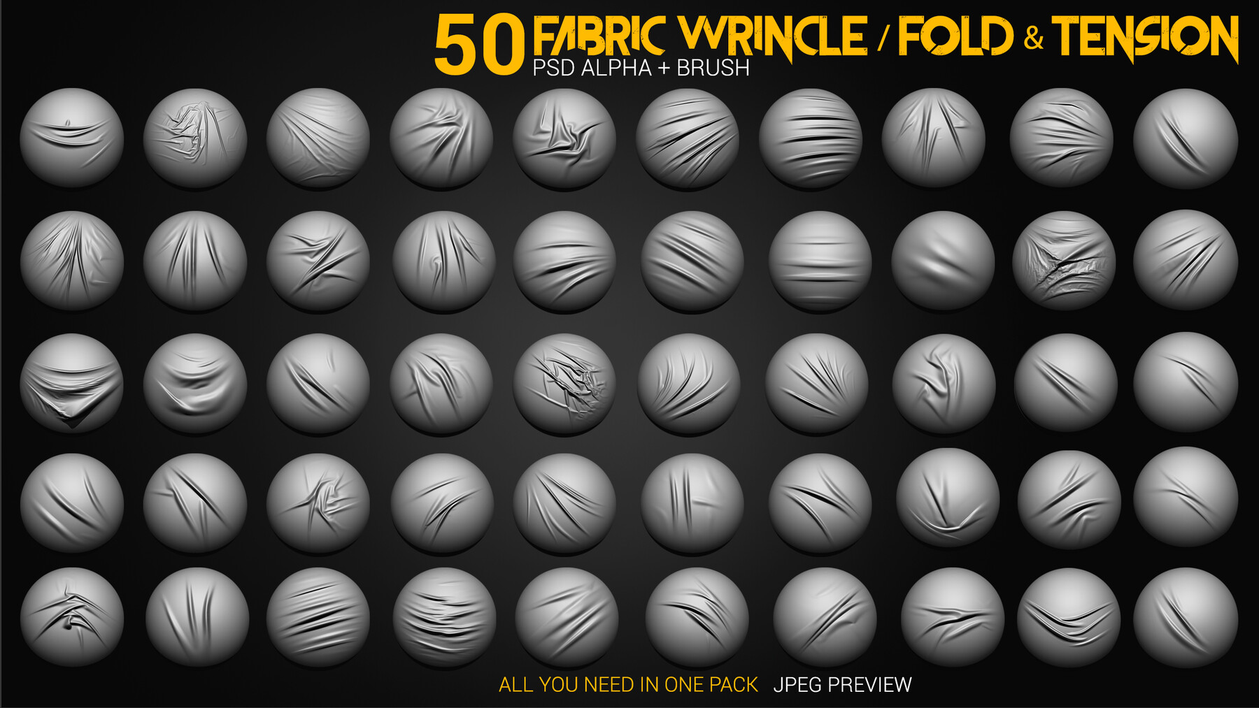 ArtStation - 50 Fabric Fold - Tension & Wrincle Brush + Alpha + jpeg ...