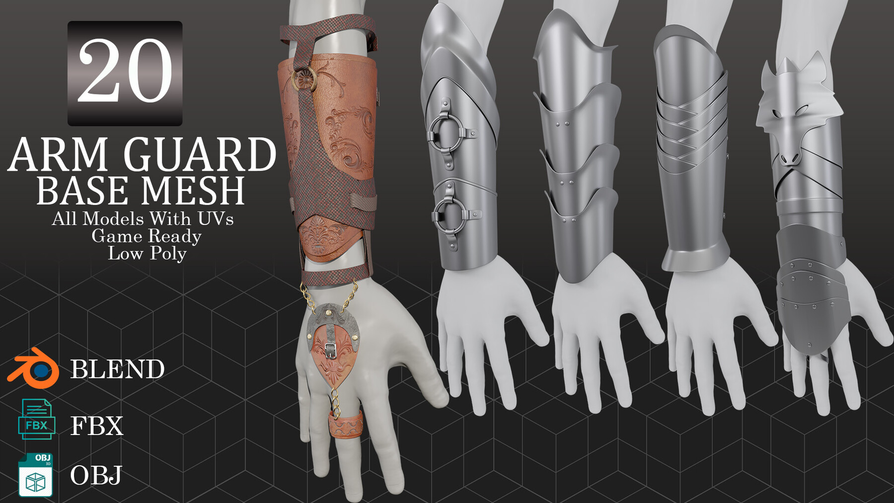 ArtStation 20 Arm Guard Base Mesh Game Assets
