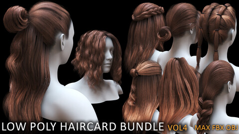 Low Poly game ready haircard bundle vol4 (max fbx obj)