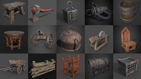 MEDIEVAL ENVIORNMENT HIGH QUALITY GAME ASSETS PACK  (17 IN 1)