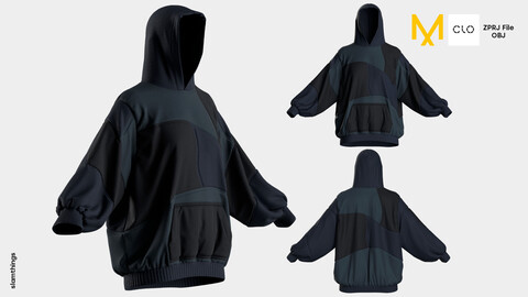 Streetwear Oversize Hoodie #005 - Clo 3D / Marvelous Designer + OBJ / DIGITAL FASHION / HYPEBEAST / FUTURE FASHION