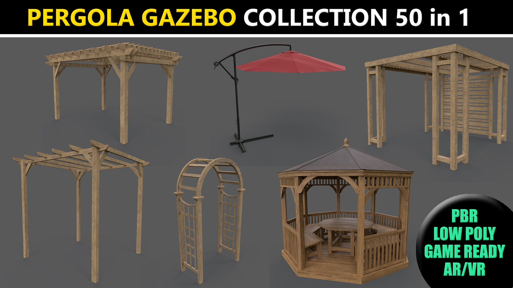 ArtStation PBR Wooden Pergola Gazebo Collection Game Assets