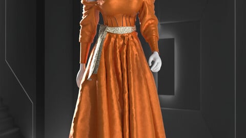 victorian dress with long belt and gift neck chain