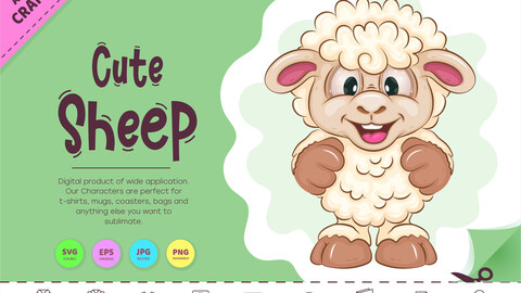 Cute Cartoon Sheep. Clipart.