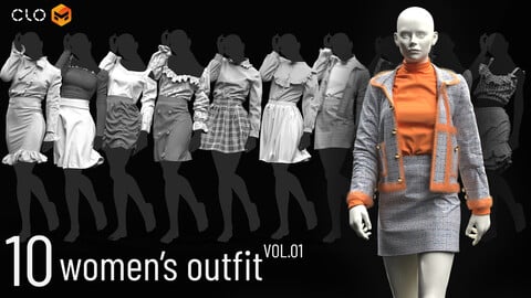 10 Women's Outfit- VOL-01-marvelous/clo3D-ZPRJ+OBJ-Remeshing
