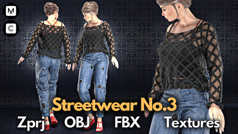 Streetwear No.3 : Marvelous Designer + Clo3d + OBJ + FBX + Texture