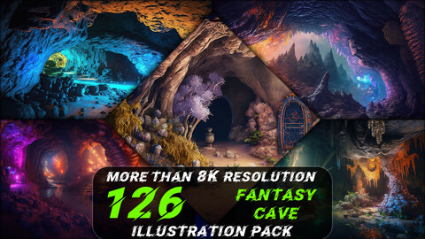 126 Fantasy Cave Illustration Pack (More Than 8K Resolution)