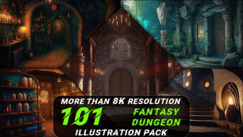 101 Fantasy Dungeon Illustration Pack (More Than 8K Resolution)