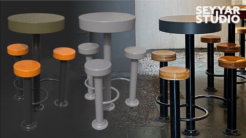 3D Triple Bar Table and Bar Chair - Blender (.blend .fbx .ply .stl)