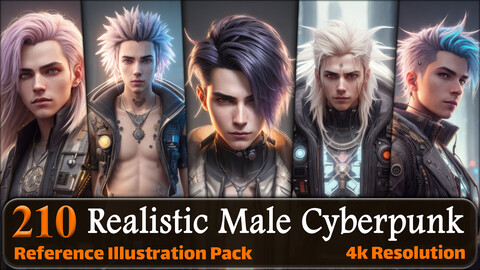210 Realistic Male Cyberpunk Reference Pack | 4K | v.2