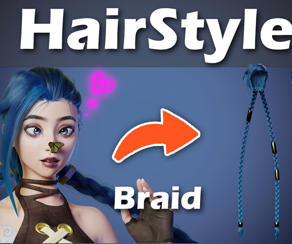 ArtStation Blender Hair Style_Arcane Jinx Braid Game Assets