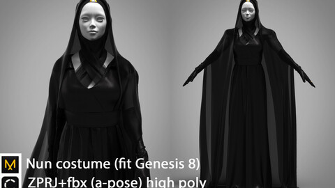 Nun costume Clo3d Marvelous designer High poly (Fit Genesis 8)