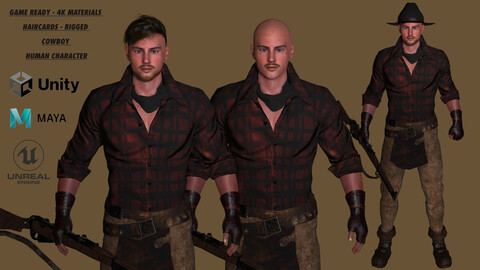AAA 3D REALISTIC COWBOY CHARACTER 01 - GAME READY RIGGED
