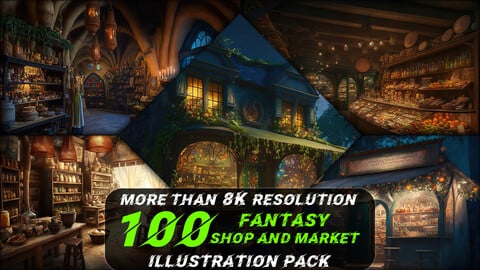 100 Fantasy Shop and Market Illustration Pack (More Than 8K Resolution)