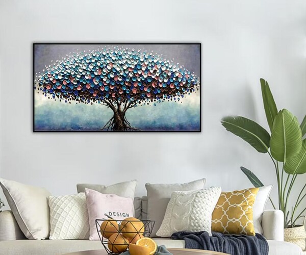 ArtStation - 3D Tree Canvas Oil Painting, Original Blue Painting ...