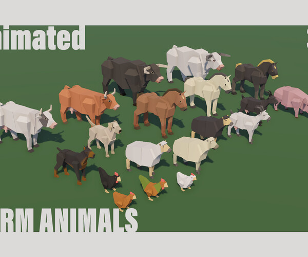 ArtStation - ANIMATED 3D LOW POLY - Farm Animal Pack | Game Assets