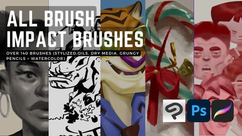 ALL Brush Impact Brushes (Bundle) + 10 Paper Textures+ 7 PSD files