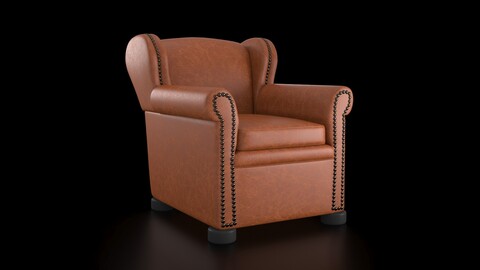 French Leather Wingback Club Chair