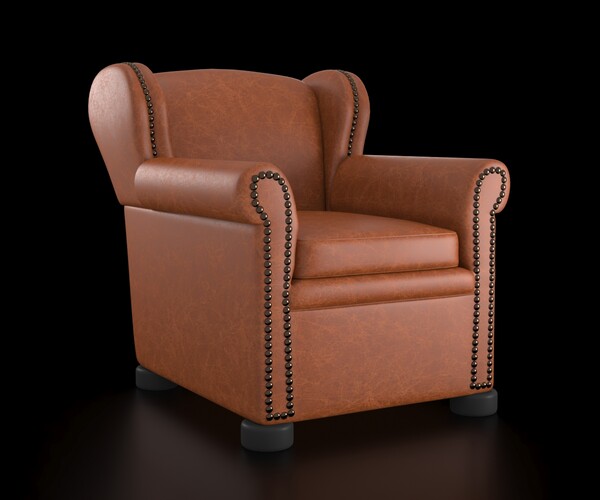 ArtStation - French Leather Wingback Club Chair | Resources