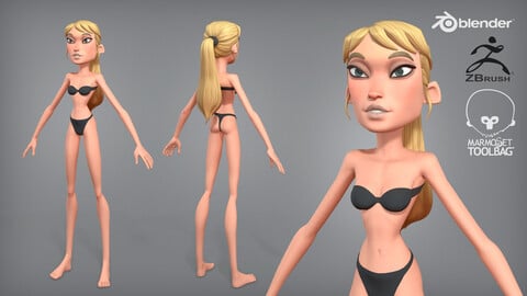 Cartoon female character Chloe base mesh
