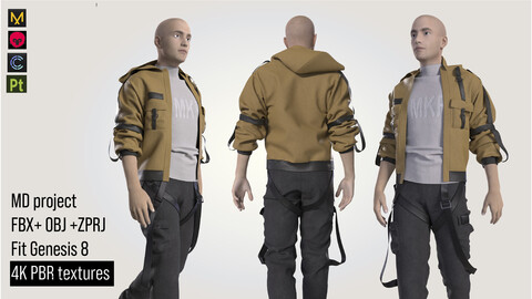 3D male outfit cyberpunk clothes 0BJ+ZPRJ+FBX