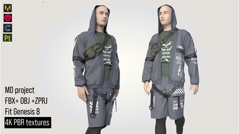 3D man cyberpunk clothes hoodie short jacket legging