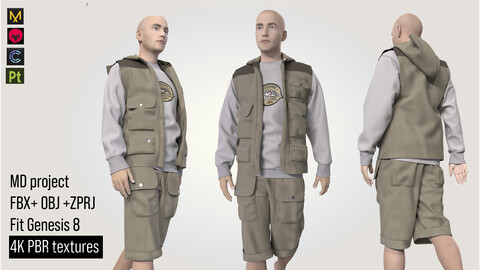 Man outfit shorts tactical vest shirt FBX+OBJ+ZPRJ