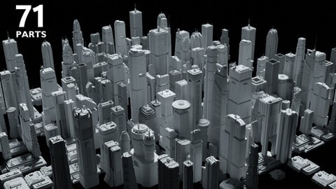 [Bundle] 71 Sci-Fi Skyscrapers and Residential Buildings Kit - Futuristic CyberPunk