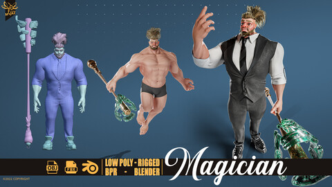 Stylized Bodybuilder Magician 3D Character - rigged