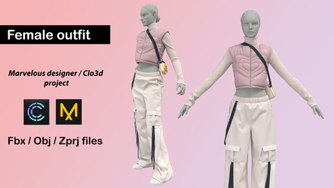 Female outfit (Fbx / Obj / Zprj) _ Marvelous designer/Clo3d project