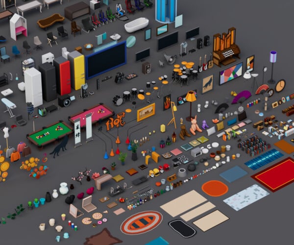 ArtStation - Low Poly 30 Rooms 1000+ Objects | Game Assets