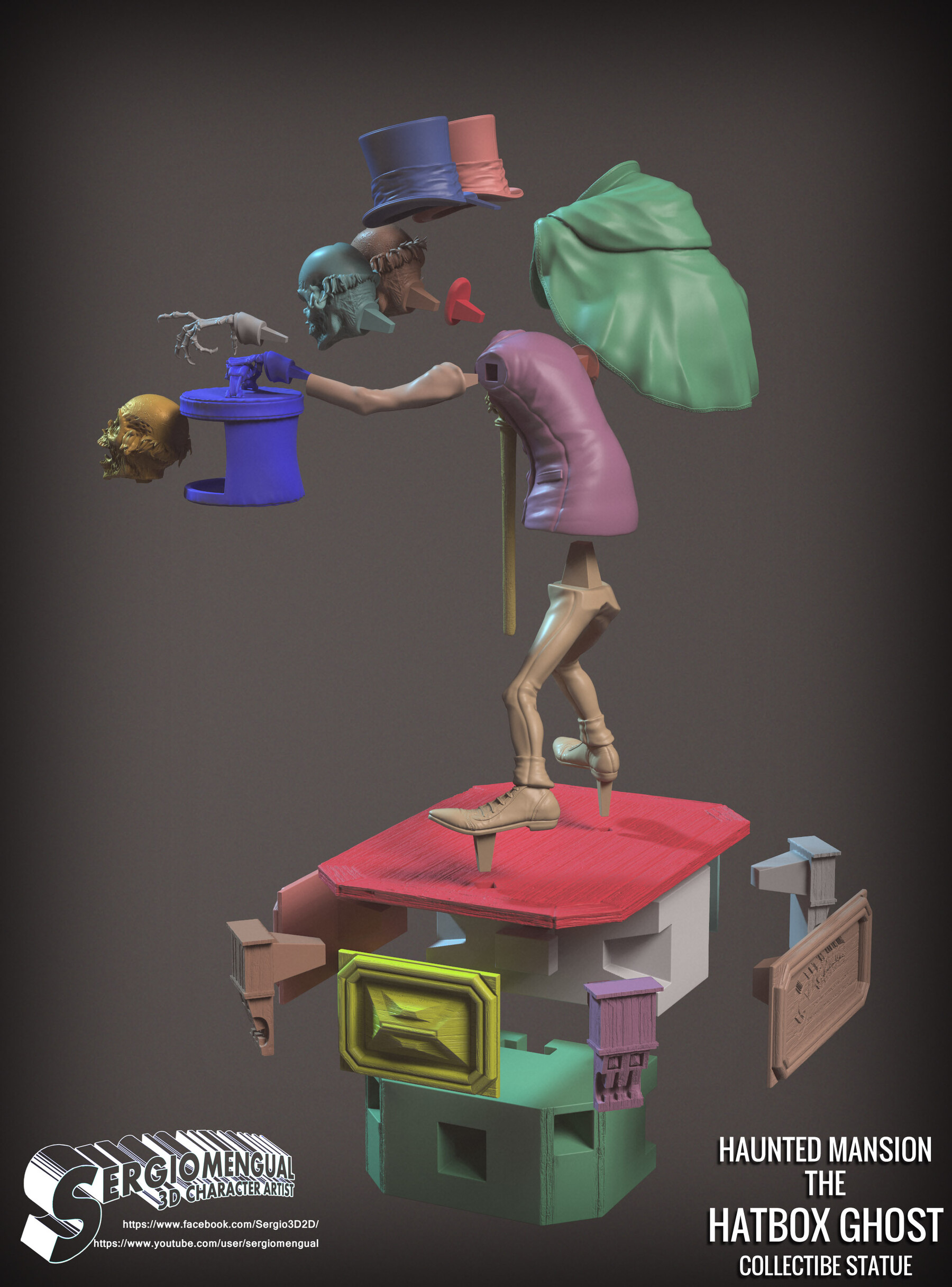 Haunted Mansion Hatbox Ghost Maquette 3D model 3D printable