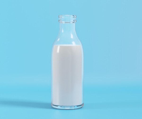 Retro glass milk bottles with wood box and glass 3D model