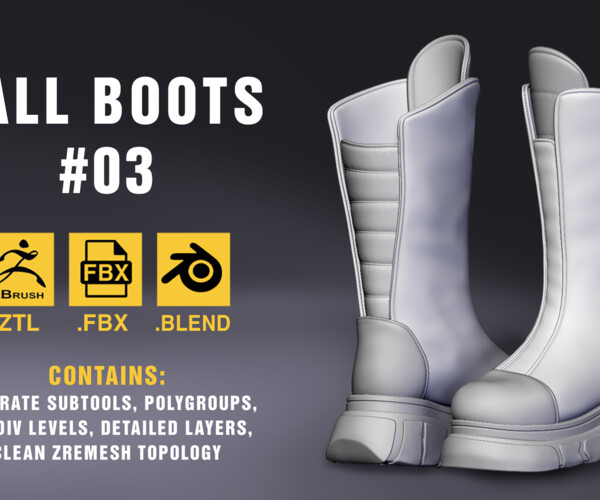 ArtStation - Tall boots #03. High poly model. ZTL + FBX + BLEND | Resources