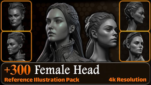300 Female Head Sculpt Reference Pack | 4K | v.1