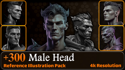300 Male Head Sculpt Reference Pack | 4K | v.2