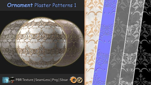 DH Materials 11- Plaster Ornament Patterns| Sbsar | seamless | Pbr