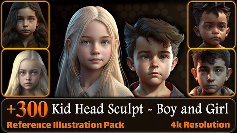 300 Kid Head Sculpt (Boy and Girl) Reference Pack | 4K | v.6