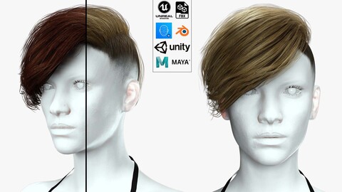 Realistic Female hair short Low-poly