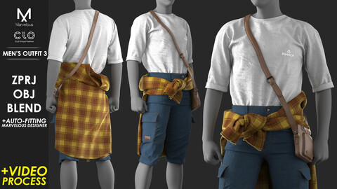 Men's Outfit 3 - Marvelous / CLO Project file +Video Process