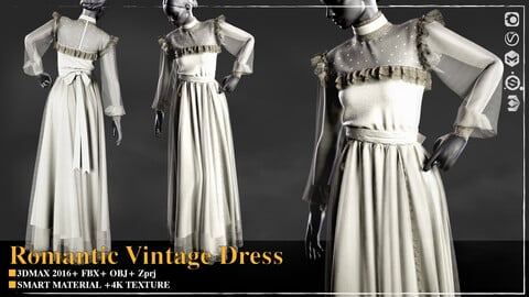 Romantic Vintage Dress /Marvelous Designer / 4k Textures/Smart material