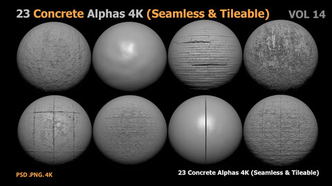 23 Concrete Alphas 4K (Seamless & Tileable) VOL 14