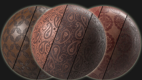Collection VOL.01- 3 Leather Ornament Patterns Materials| Pbr | 4k | seamless | Sbsar