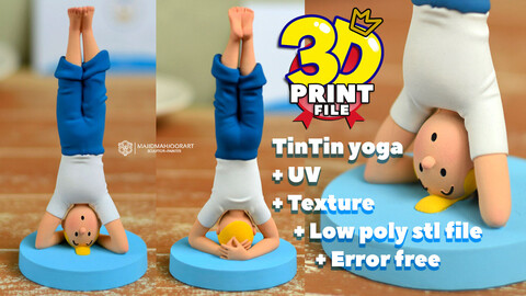 TinTin yoga 3d print model ( ready for 3D print and rendering + uv and texture maps+FBX file )