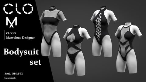 Bodysuit set / Marvelous Designer/Clo3D project file + OBJ