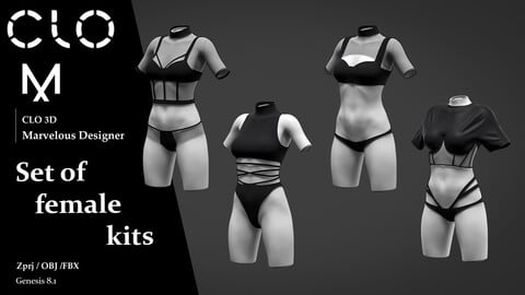 Set of female  kits / Marvelous Designer/Clo3D project file + OBJ