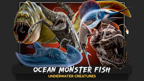 Ocean Monster Fish Pack / Fish low poly model / lowpoly horror fish 3D #0
