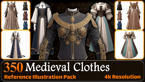 350 Medieval Clothes Reference Pack | 4K | v.4