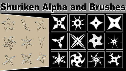 50 Shuriken Alpha and Brushes for Zbrush Vol 1